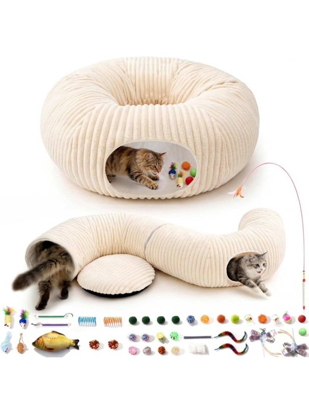 Cozy Cat Tunnel Bed with 40 Interactive Toys - Fun Play Space for Cats